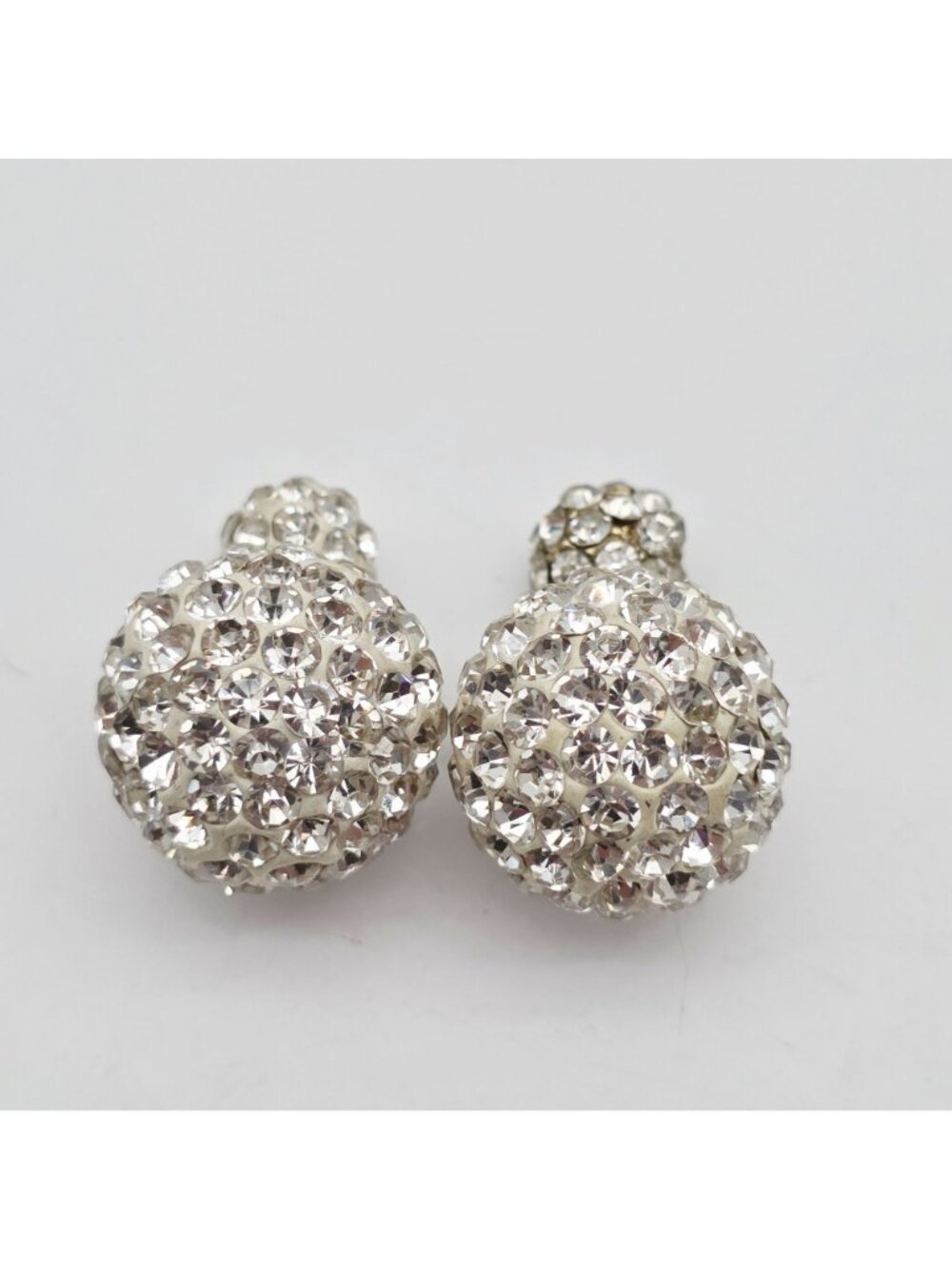 Double Rhinestone Crystal Silver Stud Earrings Silver 1/2" - Picture 3 of 6